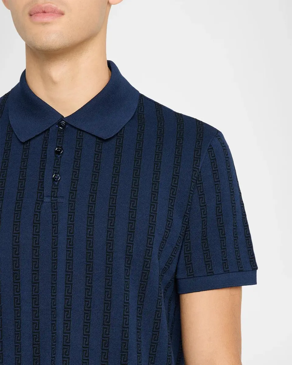 Versace Men's Cotton Greca-Stripe Polo Shirt | Thumbnail 5 Versace Men's Cotton Greca-Stripe Polo Shirt | Thumbnail 5