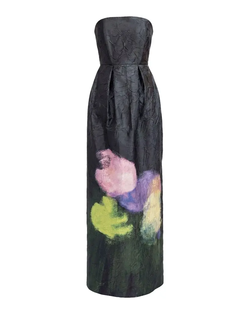 LOVEBIRDS Muse Strapless Abstract-Print Column Gown | Image 1 LOVEBIRDS Muse Strapless Abstract-Print Column Gown | Image 1