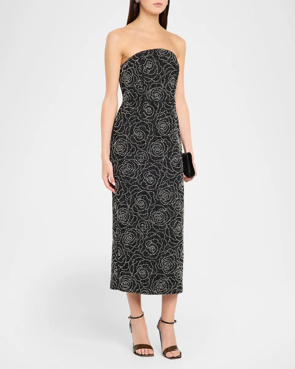 Milly Kait Floral Beaded Column Midi Dress | Thumbnail 4 Milly Kait Floral Beaded Column Midi Dress | Thumbnail 4
