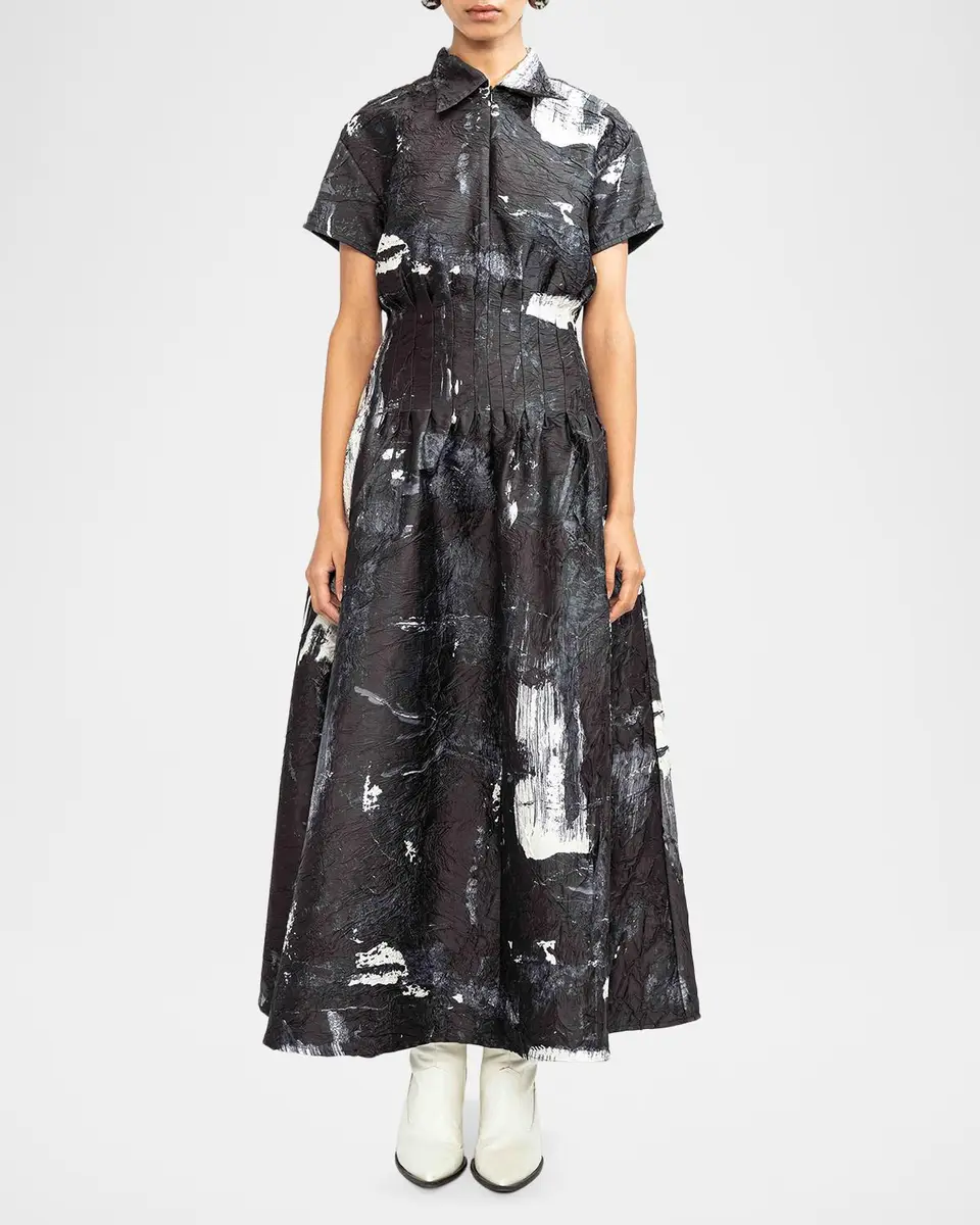 LOVEBIRDS Sculpt Pleated Abstract-Print Maxi Shirtdress | Thumbnail 2 LOVEBIRDS Sculpt Pleated Abstract-Print Maxi Shirtdress | Thumbnail 2