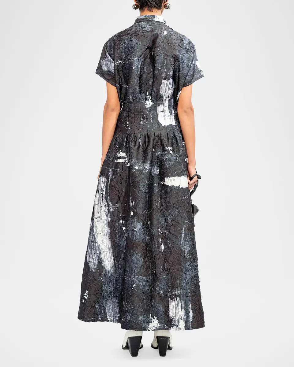 LOVEBIRDS Sculpt Pleated Abstract-Print Maxi Shirtdress | Thumbnail 3 LOVEBIRDS Sculpt Pleated Abstract-Print Maxi Shirtdress | Thumbnail 3