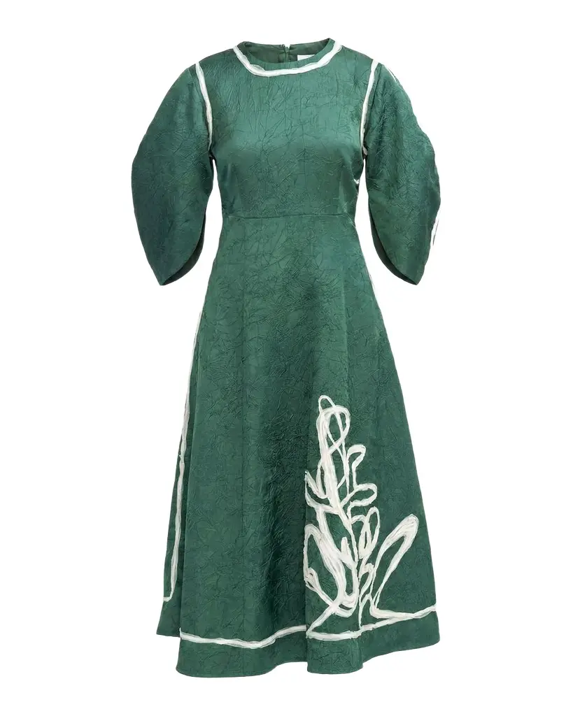 LOVEBIRDS Roselle Embroidered Puff-Sleeve Midi Dress | Image 1 LOVEBIRDS Roselle Embroidered Puff-Sleeve Midi Dress | Image 1