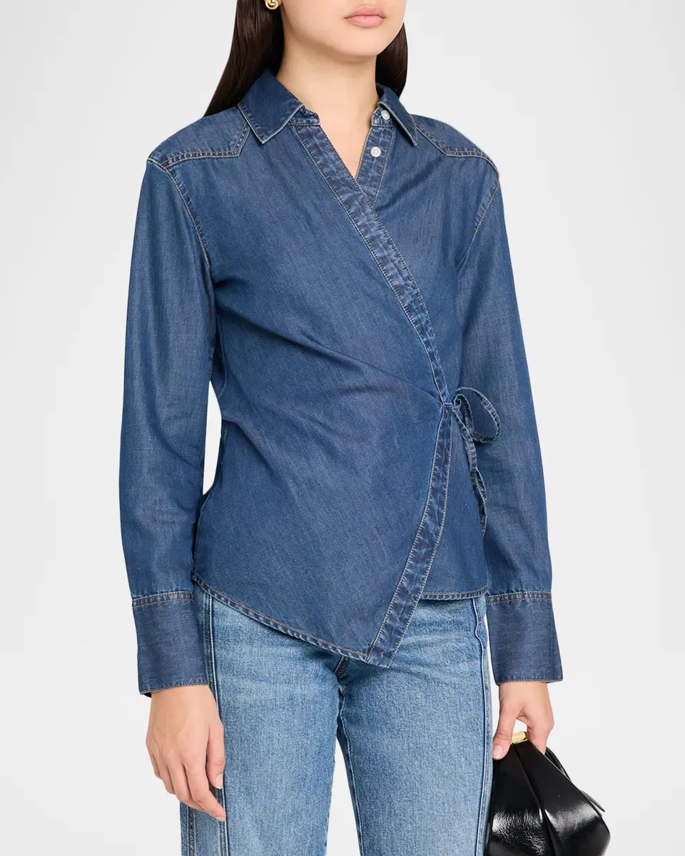 Veronica Beard Perezzi Denim Wrap Shirt | Thumbnail 4 Veronica Beard Perezzi Denim Wrap Shirt | Thumbnail 4