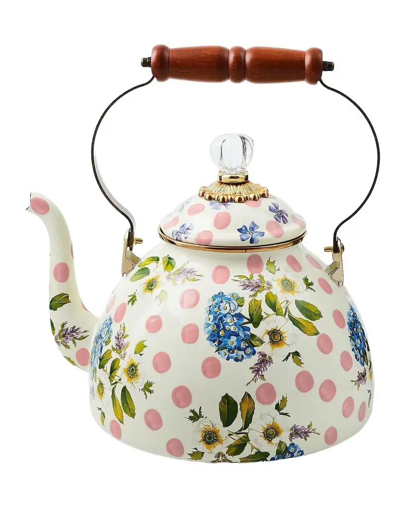 MacKenzie-Childs Wildflowers Large Pink Tea Kettle | Image 1 MacKenzie-Childs Wildflowers Large Pink Tea Kettle | Image 1