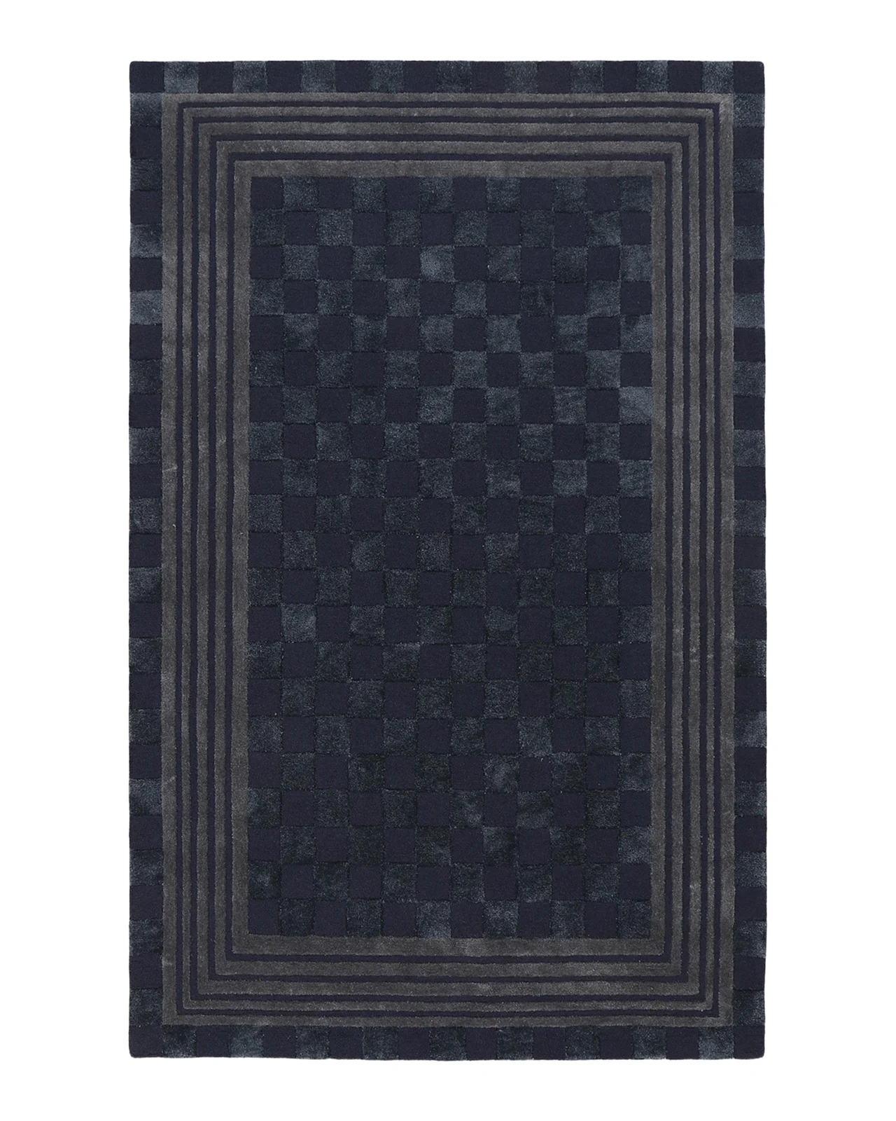 MacKenzie-Childs Indigo Blue Tonal Check Rug, 5 ' x 8 '