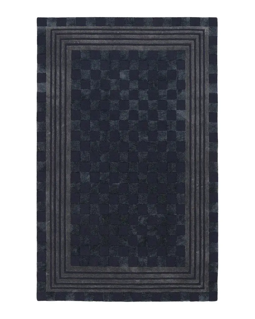 MacKenzie-Childs Indigo Blue Tonal Check Rug, 5 ' x 8 ' | Image 1 MacKenzie-Childs Indigo Blue Tonal Check Rug, 5 ' x 8 ' | Image 1