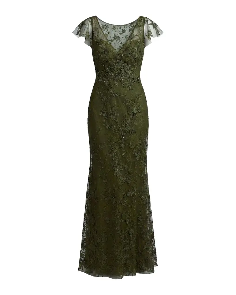 Mac Duggal Floral Appliqué Tulle Gown
