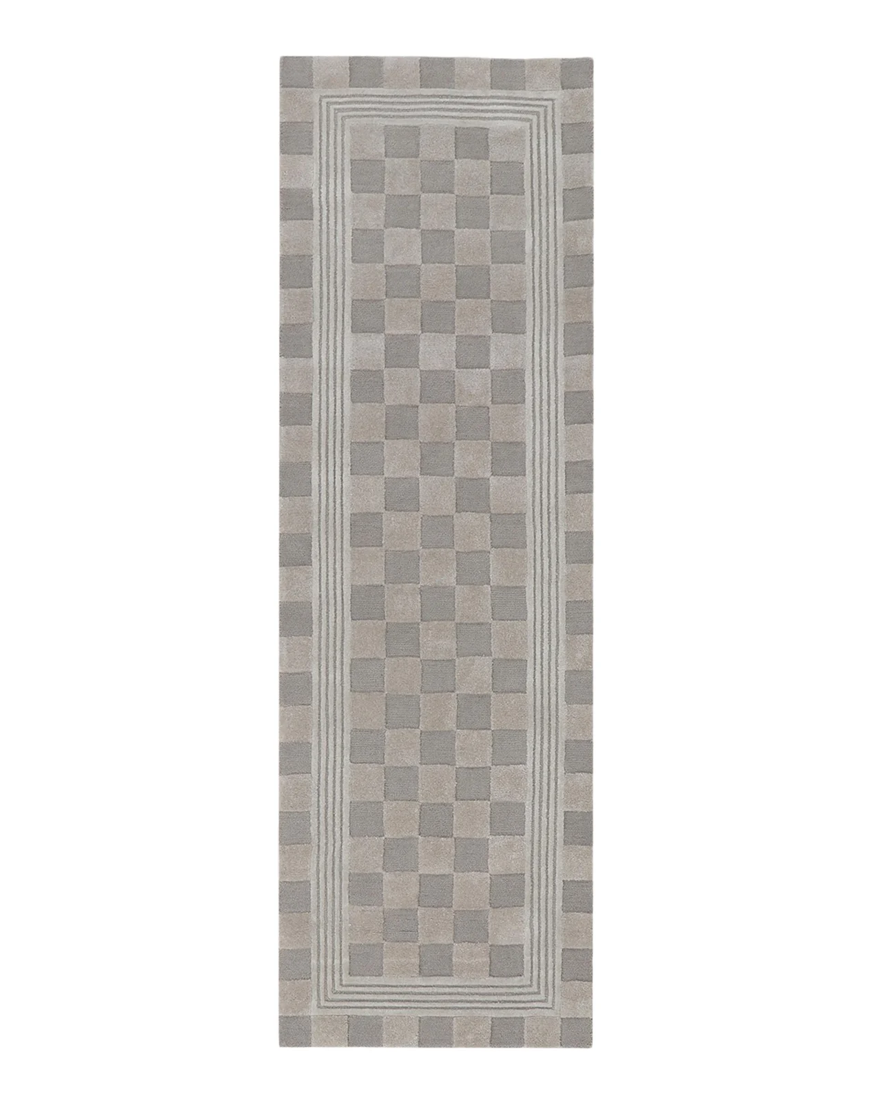 MacKenzie-Childs Light Grey Tonal Check Runner, 3 ' x 8 '