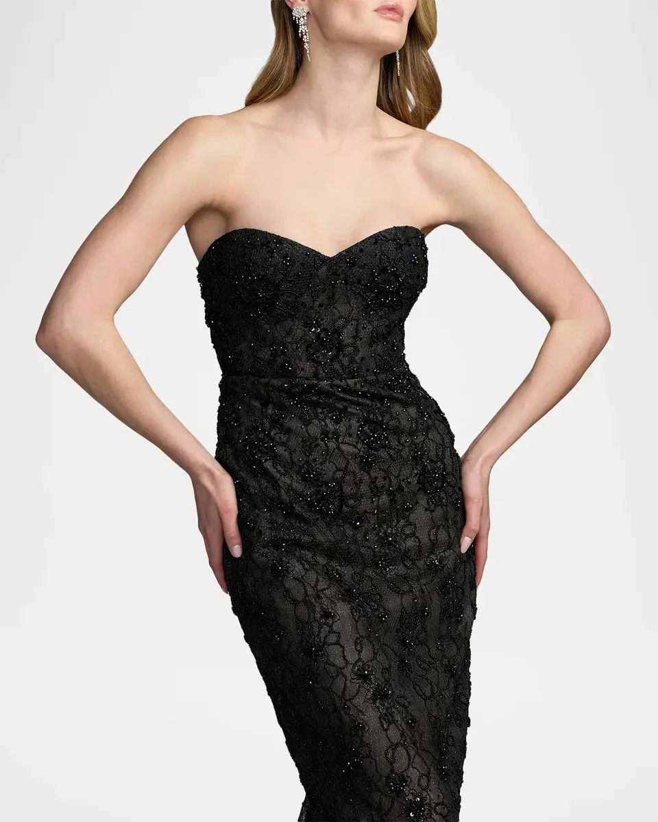 Mac Duggal Embellished Floral Lace Strapless Gown | Thumbnail 4 Mac Duggal Embellished Floral Lace Strapless Gown | Thumbnail 4