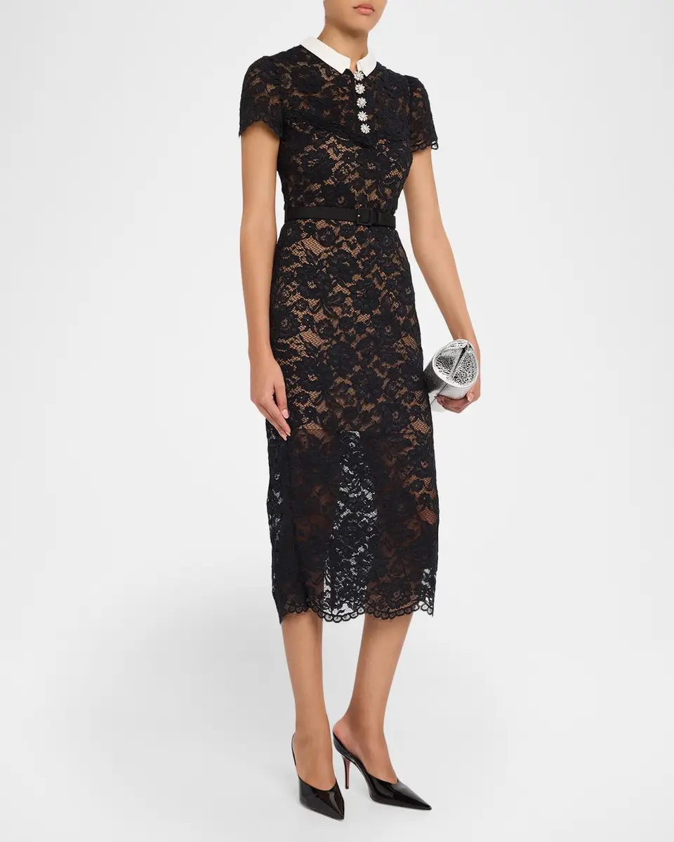 Self-Portrait Lace Contrast Collar Midi Dress | Thumbnail 4 Self-Portrait Lace Contrast Collar Midi Dress | Thumbnail 4