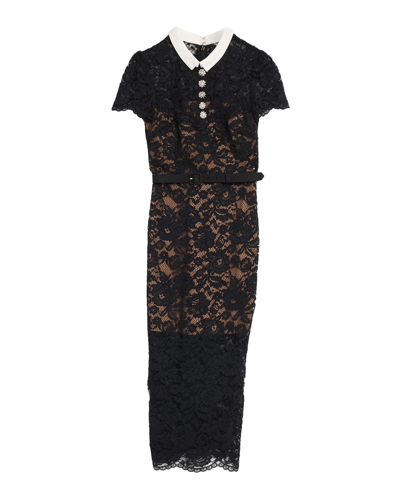 Self-Portrait Lace Contrast Collar Midi Dress