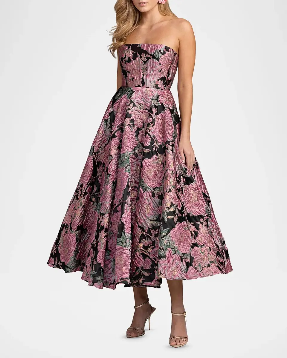 Mac Duggal Strapless Floral Brocade Midi-Dress | Thumbnail 2 Mac Duggal Strapless Floral Brocade Midi-Dress | Thumbnail 2
