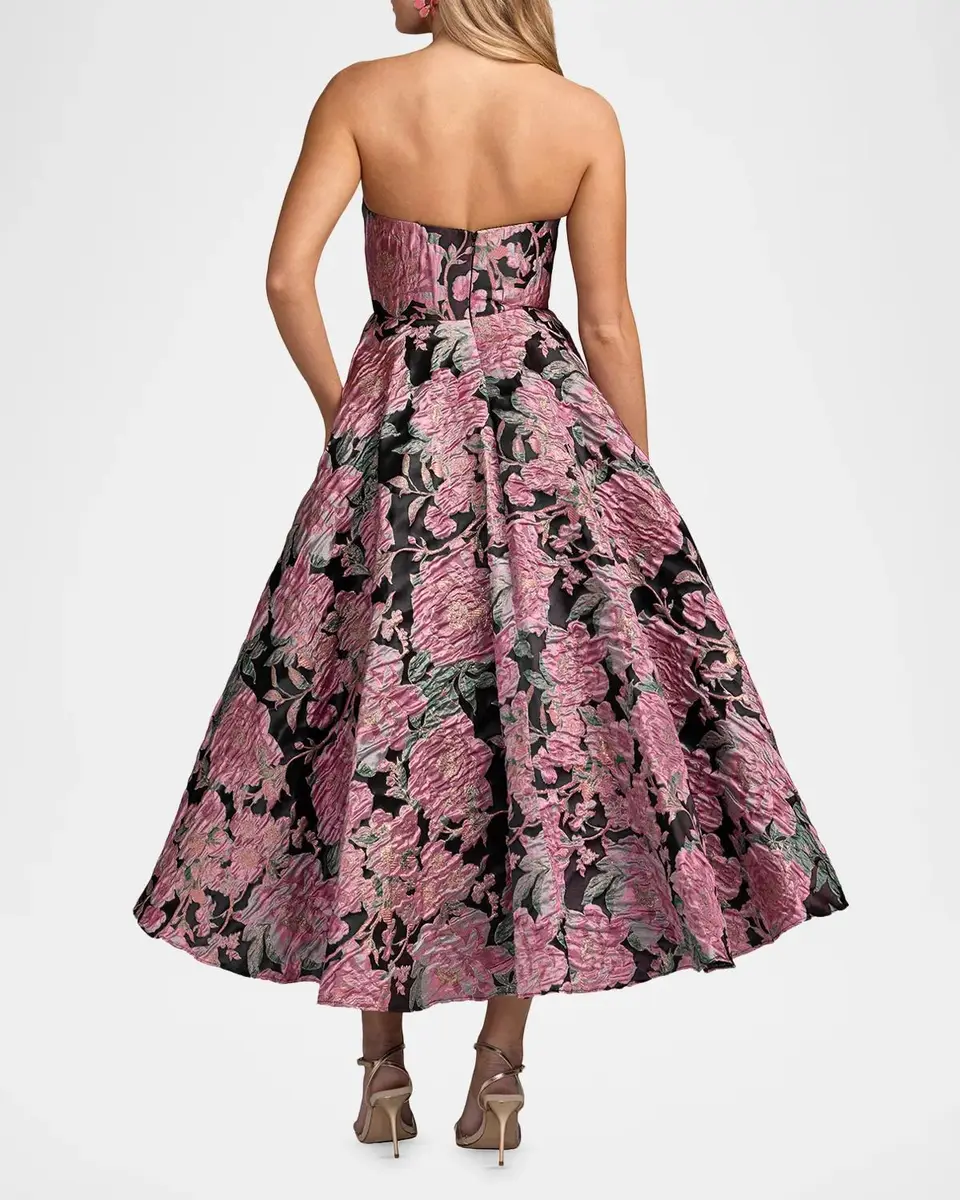 Mac Duggal Strapless Floral Brocade Midi-Dress | Thumbnail 3 Mac Duggal Strapless Floral Brocade Midi-Dress | Thumbnail 3