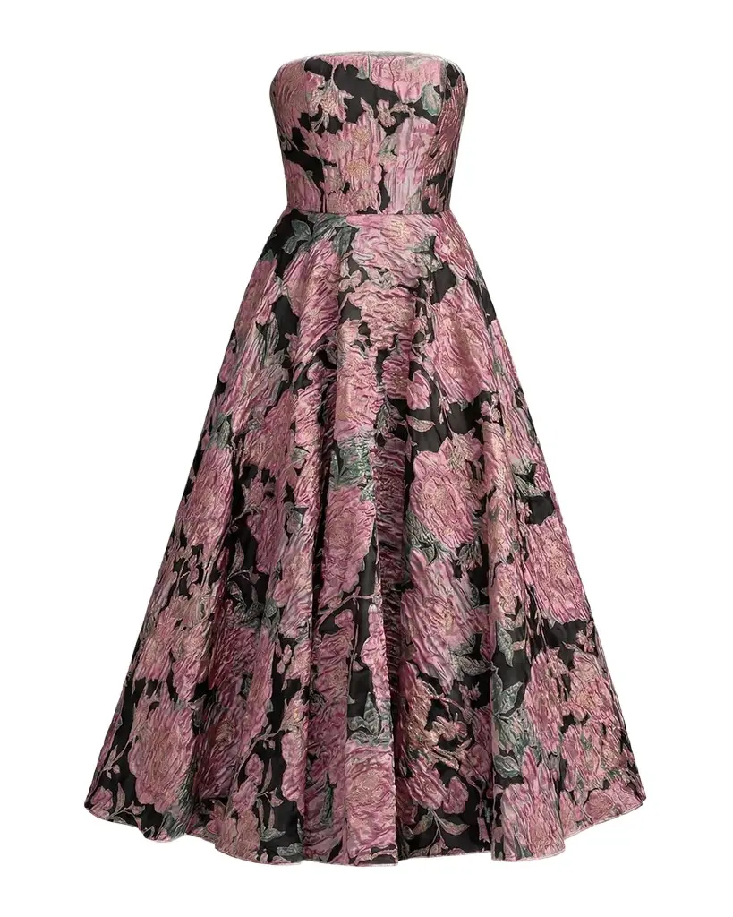 Mac Duggal Strapless Floral Brocade Midi-Dress | Image 1 Mac Duggal Strapless Floral Brocade Midi-Dress | Image 1