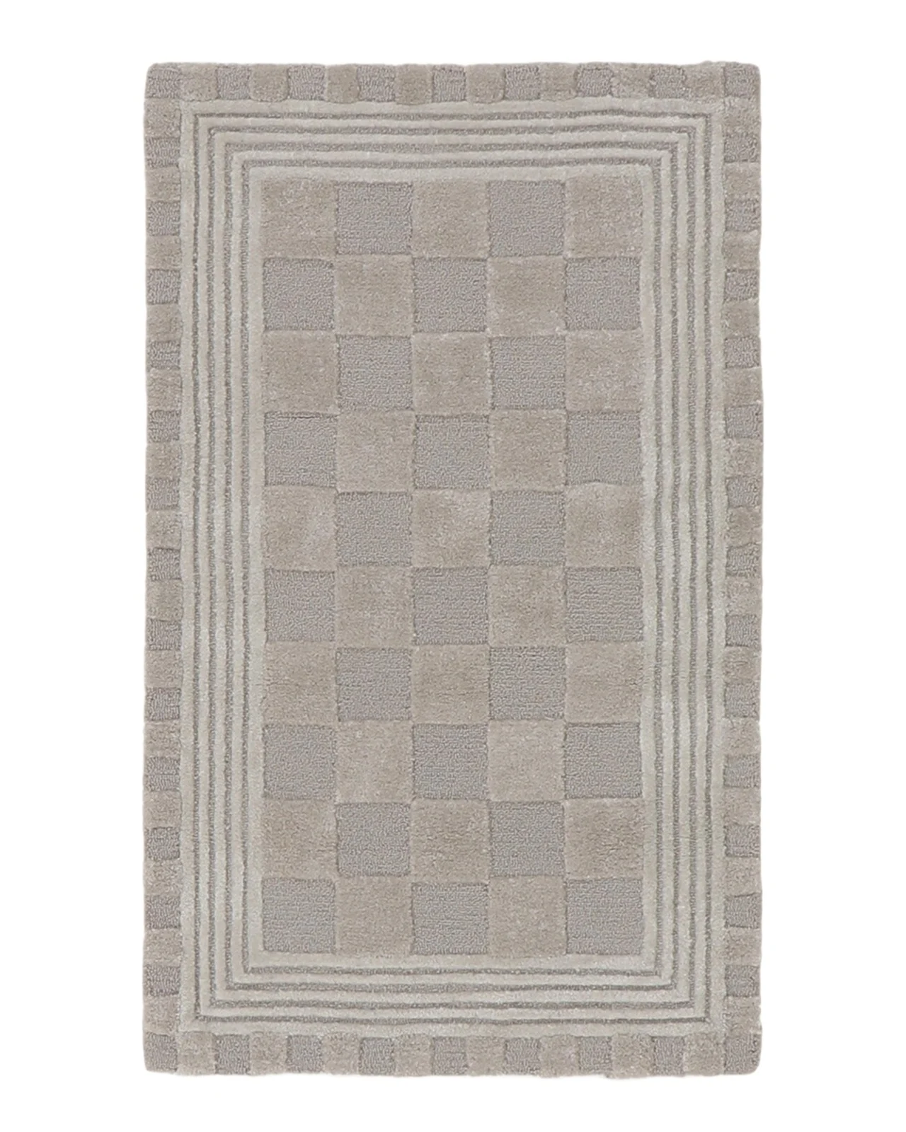 MacKenzie-Childs Light Grey Tonal Check Rug, 2 ' x 4 '