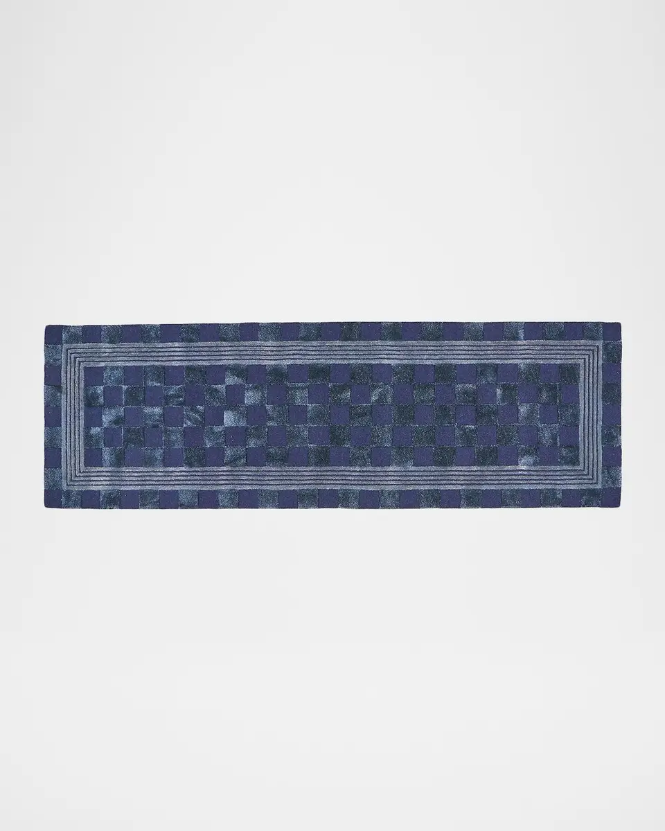 MacKenzie-Childs Indigo Blue Tonal Check Runner, 3 ' x 8 ' | Thumbnail 2