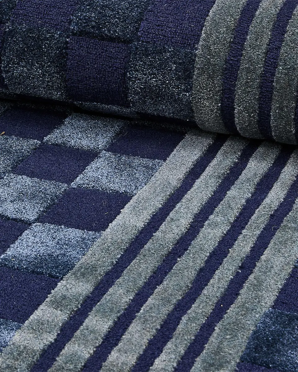 MacKenzie-Childs Indigo Blue Tonal Check Runner, 3 ' x 8 ' | Thumbnail 3
