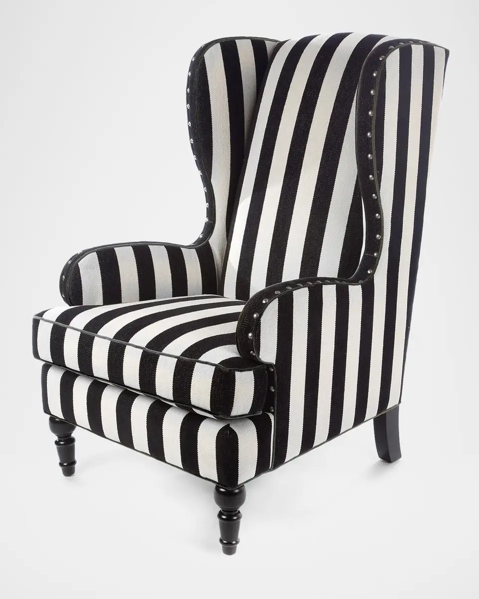 MacKenzie-Childs Marquee Black Stripe Chenille Wing Chair | Thumbnail 2 MacKenzie-Childs Marquee Black Stripe Chenille Wing Chair | Thumbnail 2