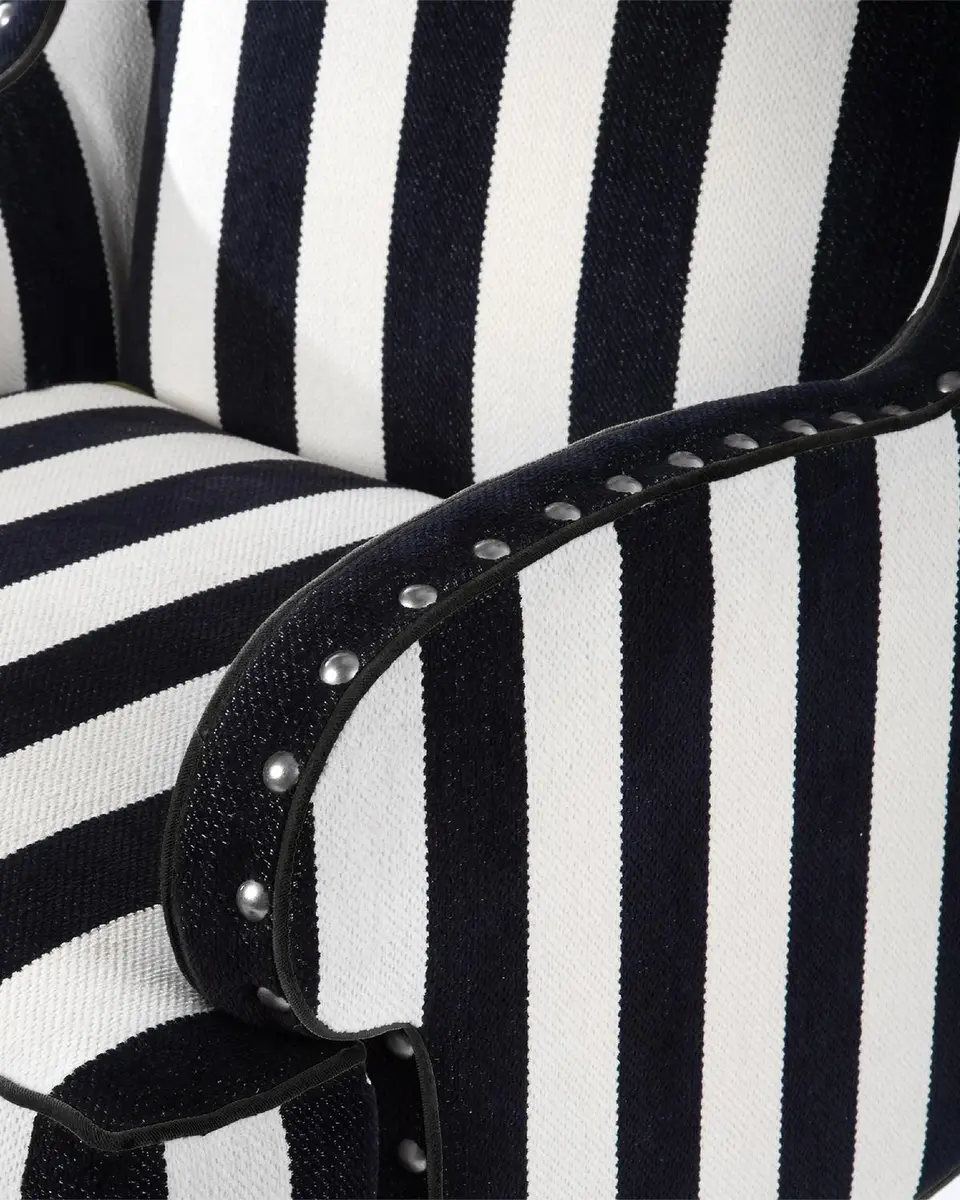 MacKenzie-Childs Marquee Black Stripe Chenille Wing Chair | Thumbnail 4 MacKenzie-Childs Marquee Black Stripe Chenille Wing Chair | Thumbnail 4