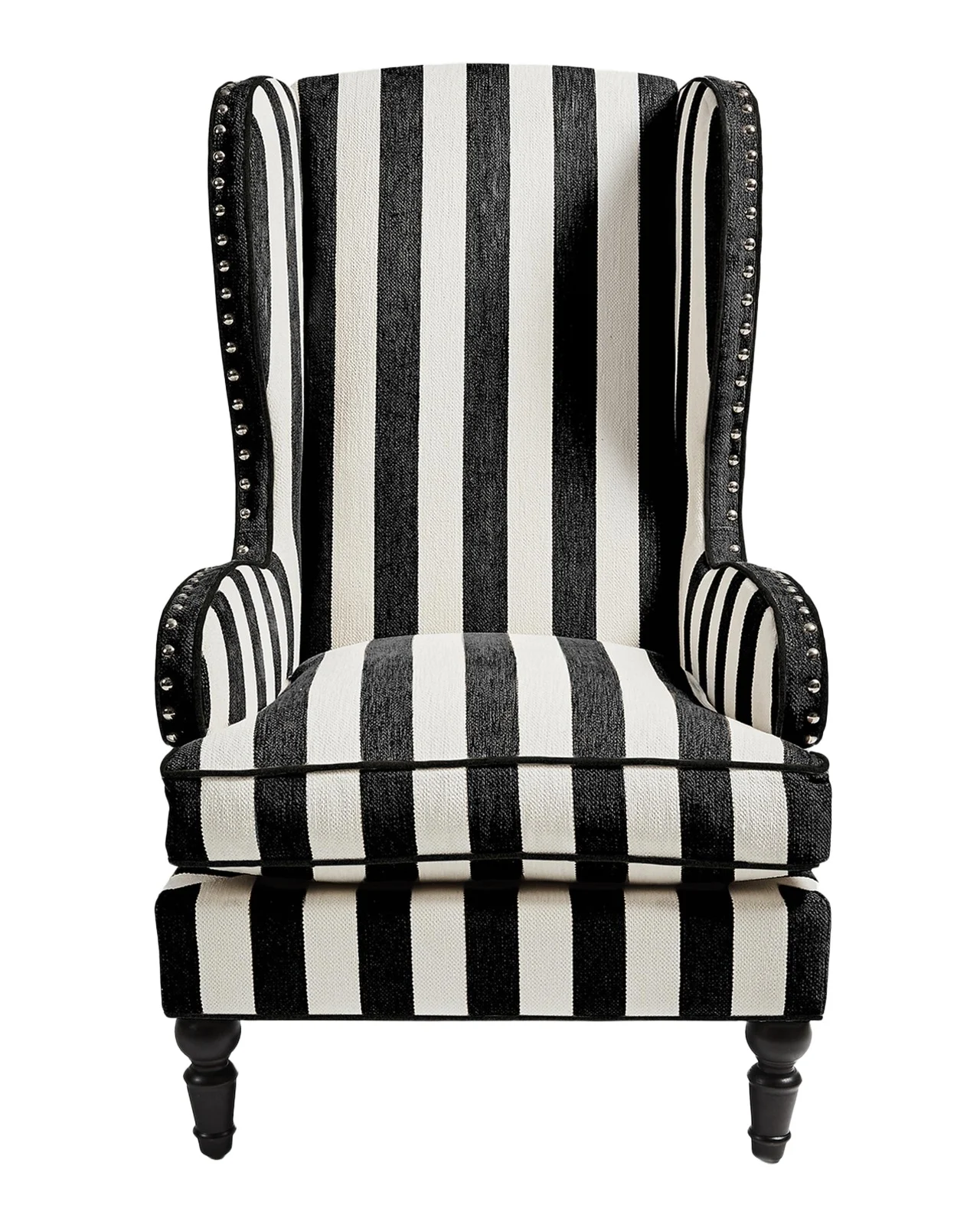 MacKenzie-Childs Marquee Black Stripe Chenille Wing Chair