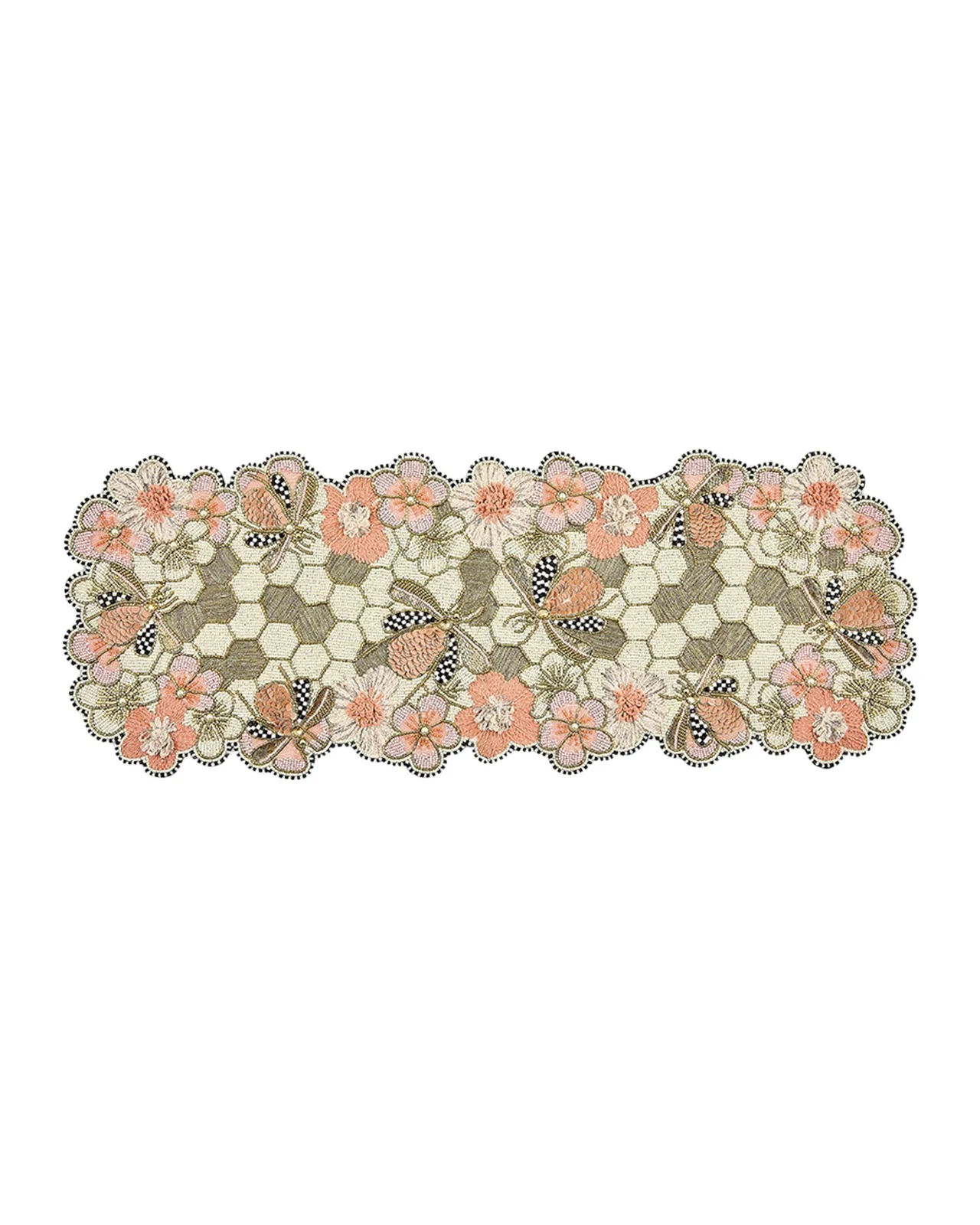 MacKenzie-Childs Cherry Blossom Bee Beaded Table Runner