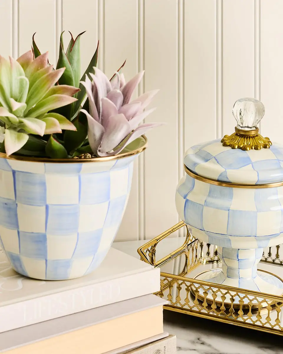 MacKenzie-Childs Sky Check Large Flower Pot | Thumbnail 2 MacKenzie-Childs Sky Check Large Flower Pot | Thumbnail 2