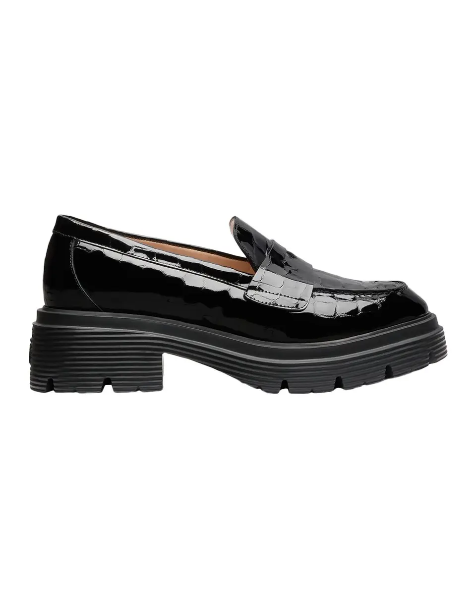 Stuart Weitzman Hudson 20MM Croc-Embossed Patent Leather Penny Loafers | Thumbnail 3 Stuart Weitzman Hudson 20MM Croc-Embossed Patent Leather Penny Loafers | Thumbnail 3