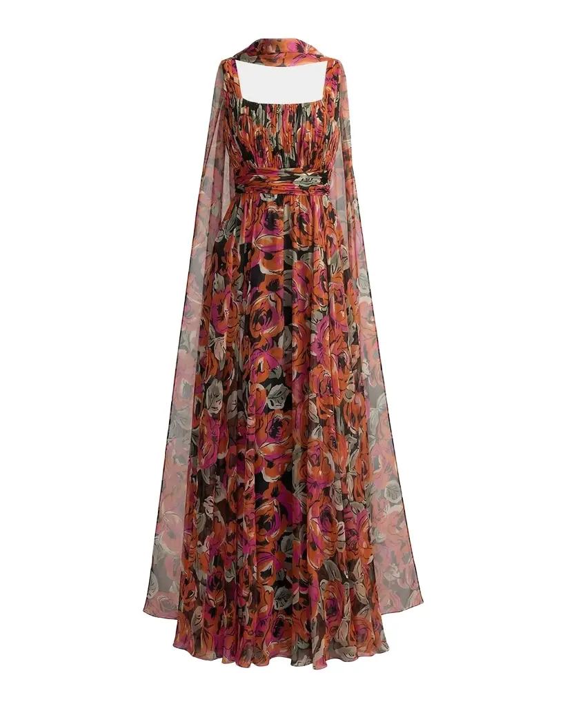 Mac Duggal Floral Chiffon A-Line Gown | Image 1 Mac Duggal Floral Chiffon A-Line Gown | Image 1