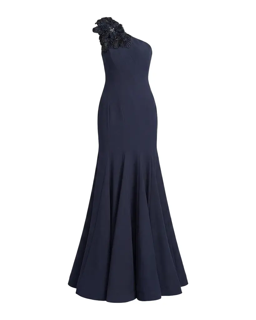 Mac Duggal Seamed Crepe One-Shoulder Gown