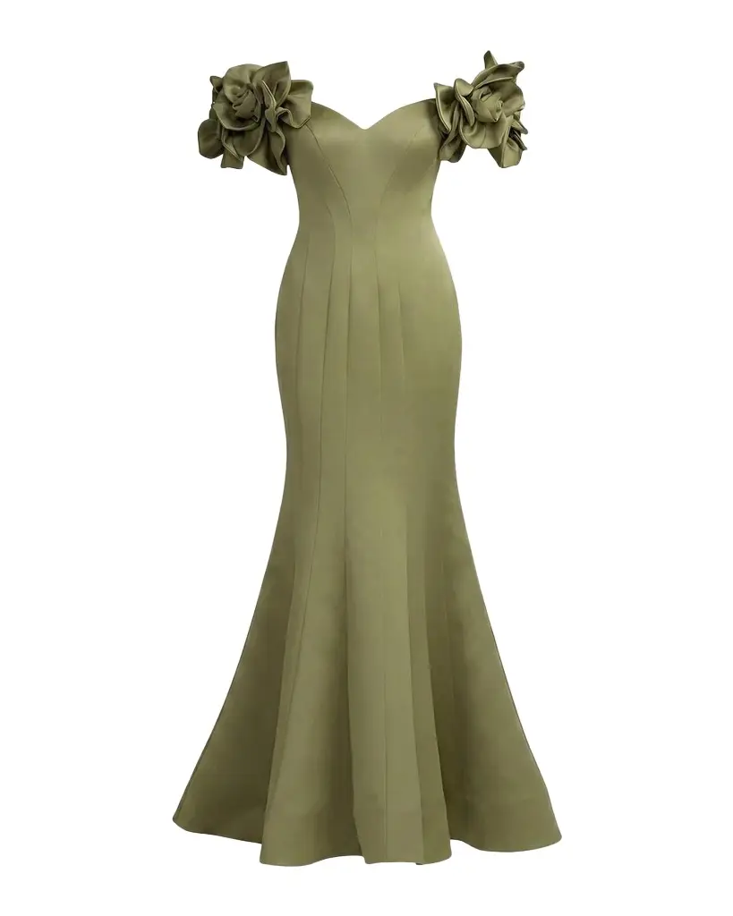 Embellished Satin Off-Shoulder Trumpet Gown Embellished Satin Off-Shoulder Trumpet Gown