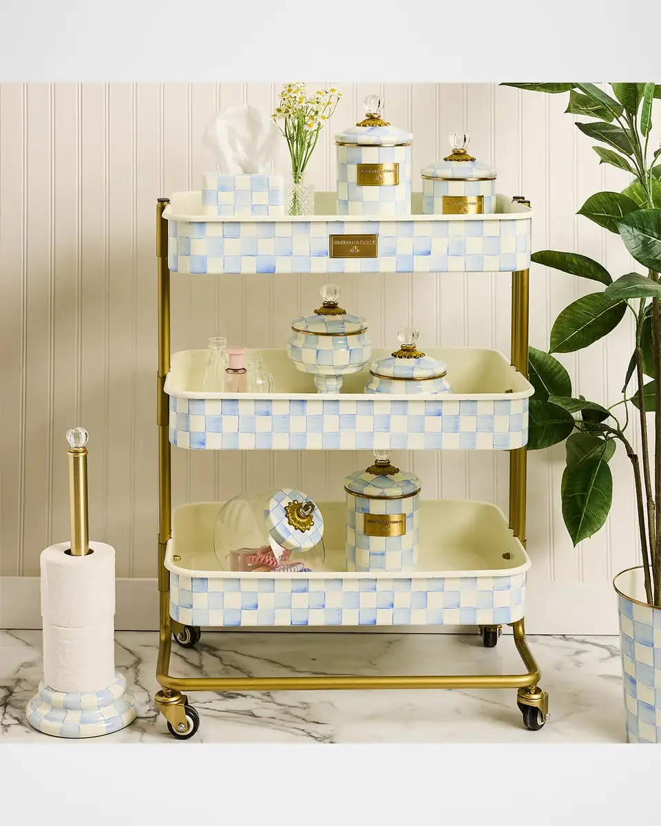 MacKenzie-Childs Sky Check 3-Tier Kitchen Cart | Thumbnail 2 MacKenzie-Childs Sky Check 3-Tier Kitchen Cart | Thumbnail 2