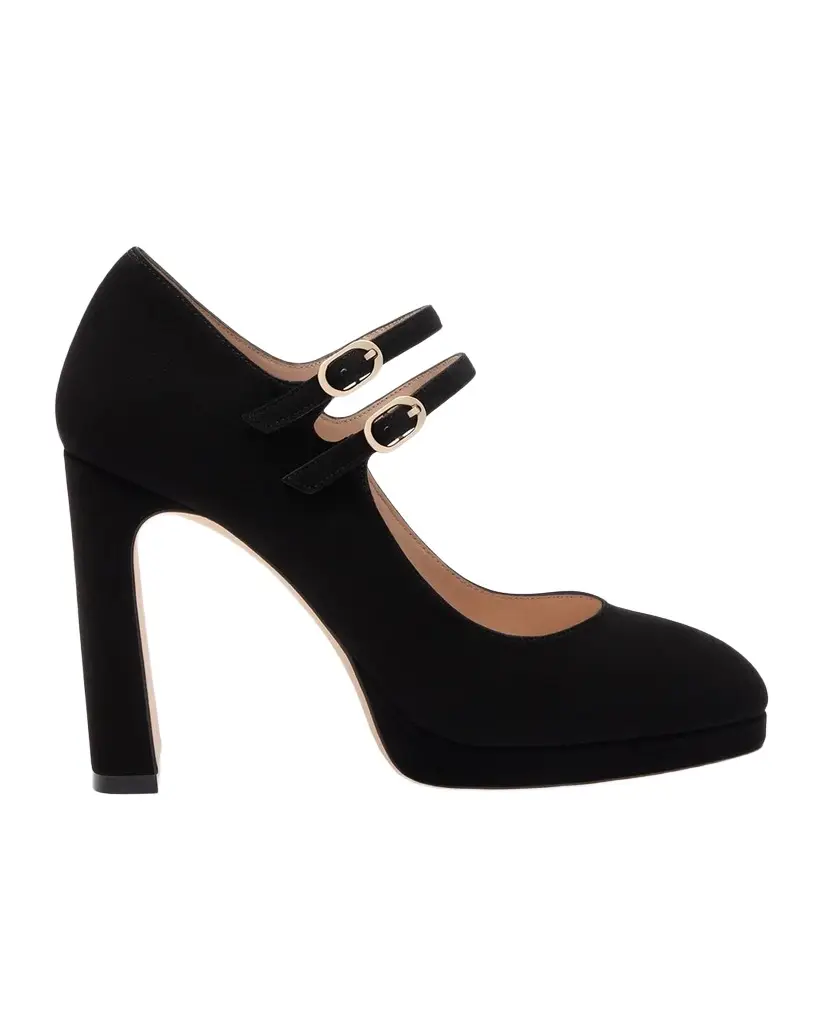 Stuart Weitzman 100mm Babette Suede Platform Mary Janes | Image 1 Stuart Weitzman 100mm Babette Suede Platform Mary Janes | Image 1