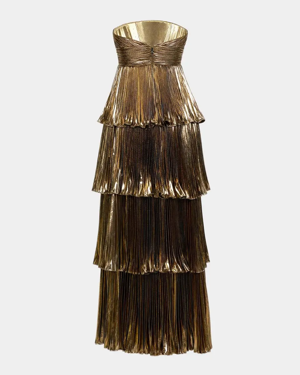 Mac Duggal Metallic Pleated Tiered Strapless Gown | Thumbnail 5 Mac Duggal Metallic Pleated Tiered Strapless Gown | Thumbnail 5