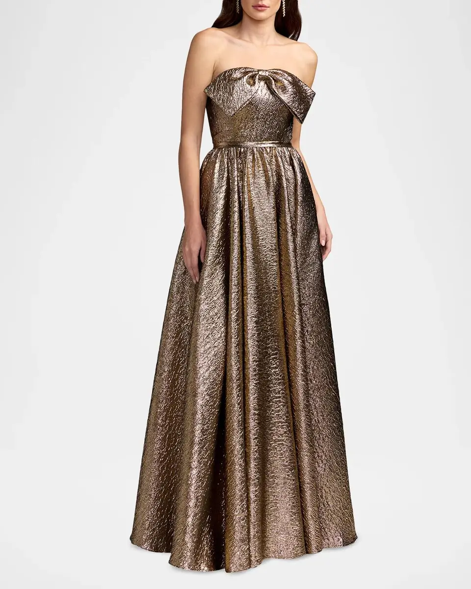 Mac Duggal Metallic Brocade Bow Strapless Gown | Thumbnail 2 Mac Duggal Metallic Brocade Bow Strapless Gown | Thumbnail 2
