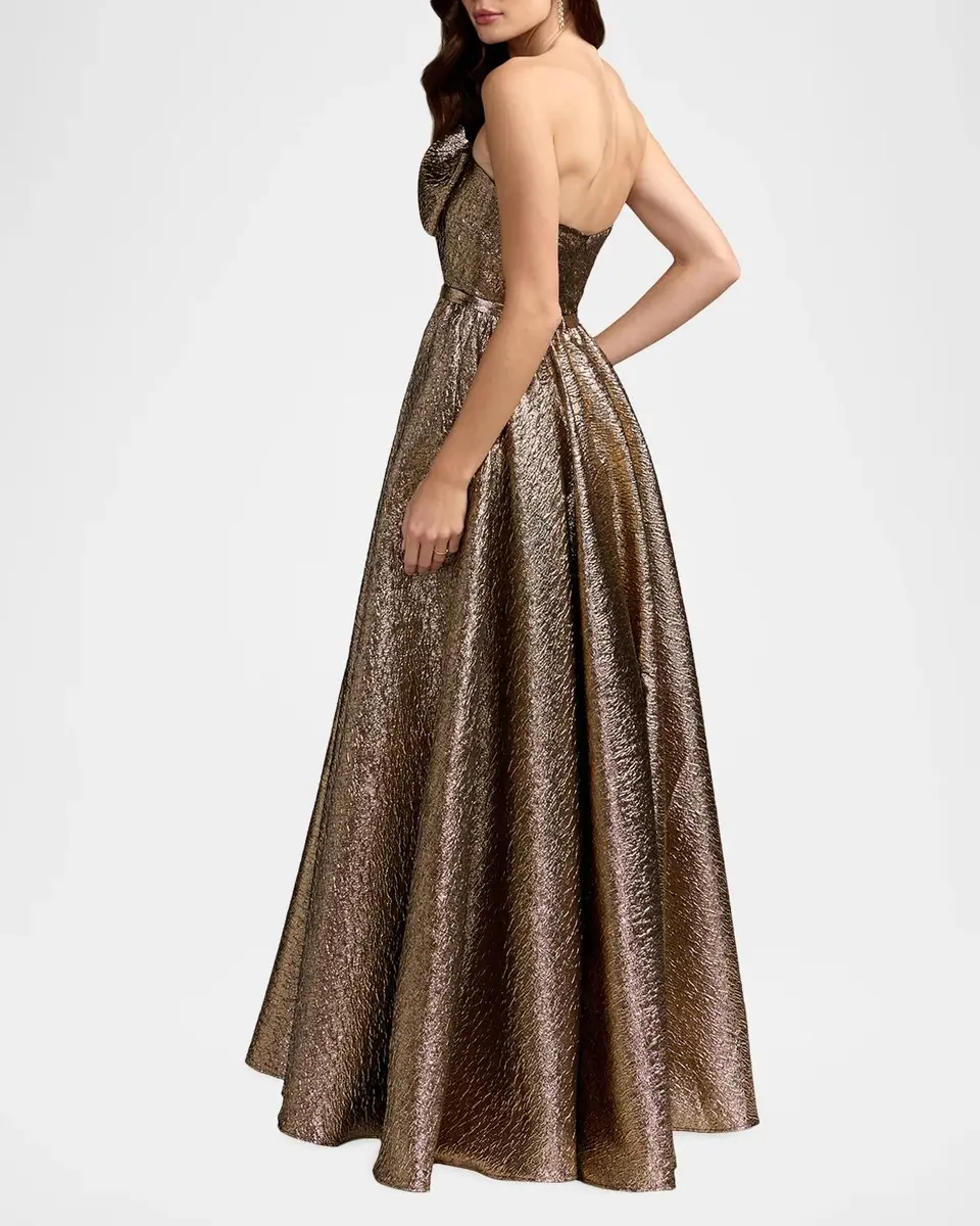 Mac Duggal Metallic Brocade Bow Strapless Gown | Thumbnail 3 Mac Duggal Metallic Brocade Bow Strapless Gown | Thumbnail 3