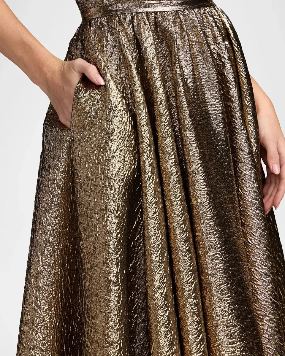 Mac Duggal Metallic Brocade Bow Strapless Gown | Thumbnail 4 Mac Duggal Metallic Brocade Bow Strapless Gown | Thumbnail 4