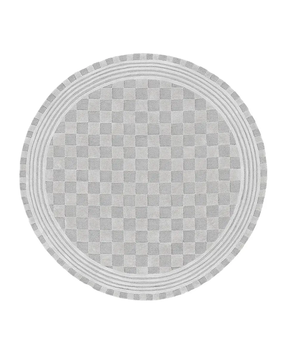 MacKenzie-Childs Light Grey Tonal Check Rug, 6 ' Round | Thumbnail 3 MacKenzie-Childs Light Grey Tonal Check Rug, 6 ' Round | Thumbnail 3