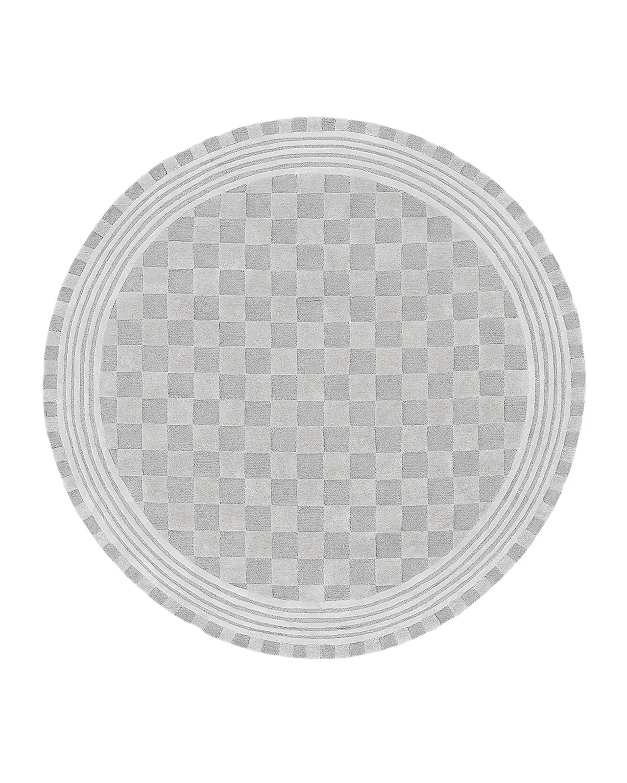 MacKenzie-Childs Light Grey Tonal Check Rug, 6 ' Round