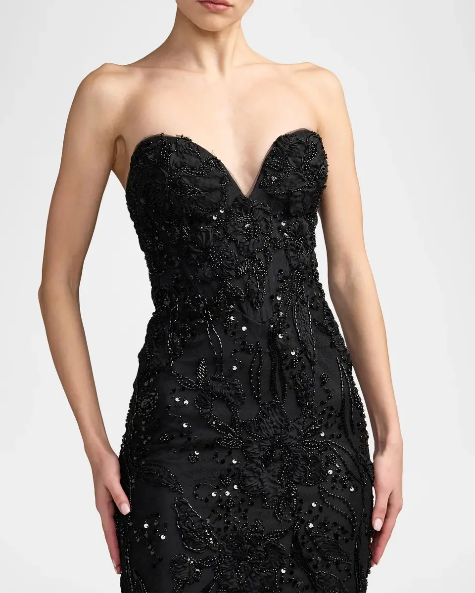 Mac Duggal Floral Embellished Mesh Strapless Column Gown | Thumbnail 4 Mac Duggal Floral Embellished Mesh Strapless Column Gown | Thumbnail 4