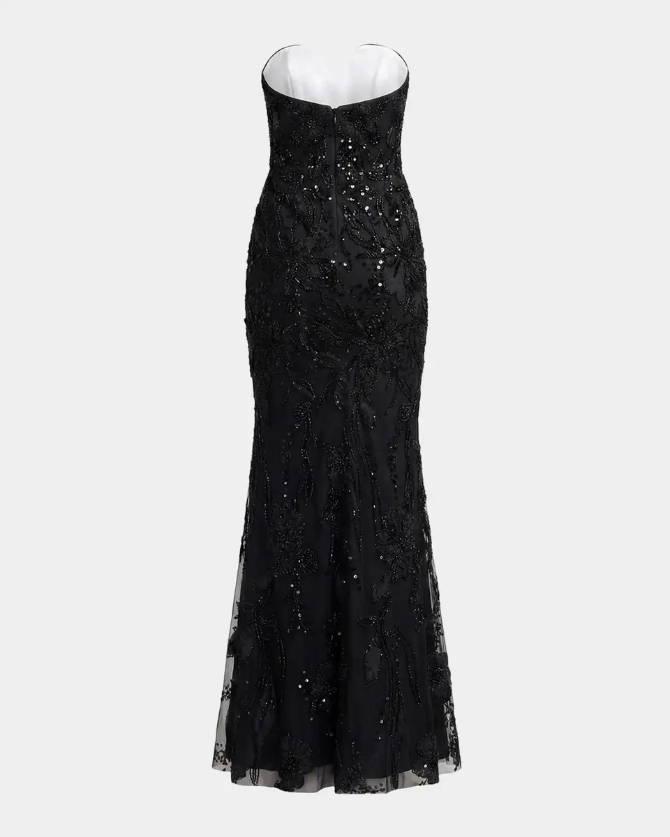 Mac Duggal Floral Embellished Mesh Strapless Column Gown | Thumbnail 5 Mac Duggal Floral Embellished Mesh Strapless Column Gown | Thumbnail 5