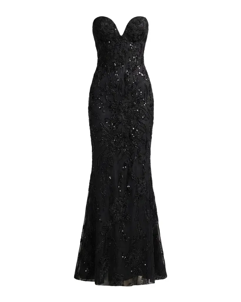 Mac Duggal Floral Embellished Mesh Strapless Column Gown | Image 1 Mac Duggal Floral Embellished Mesh Strapless Column Gown | Image 1