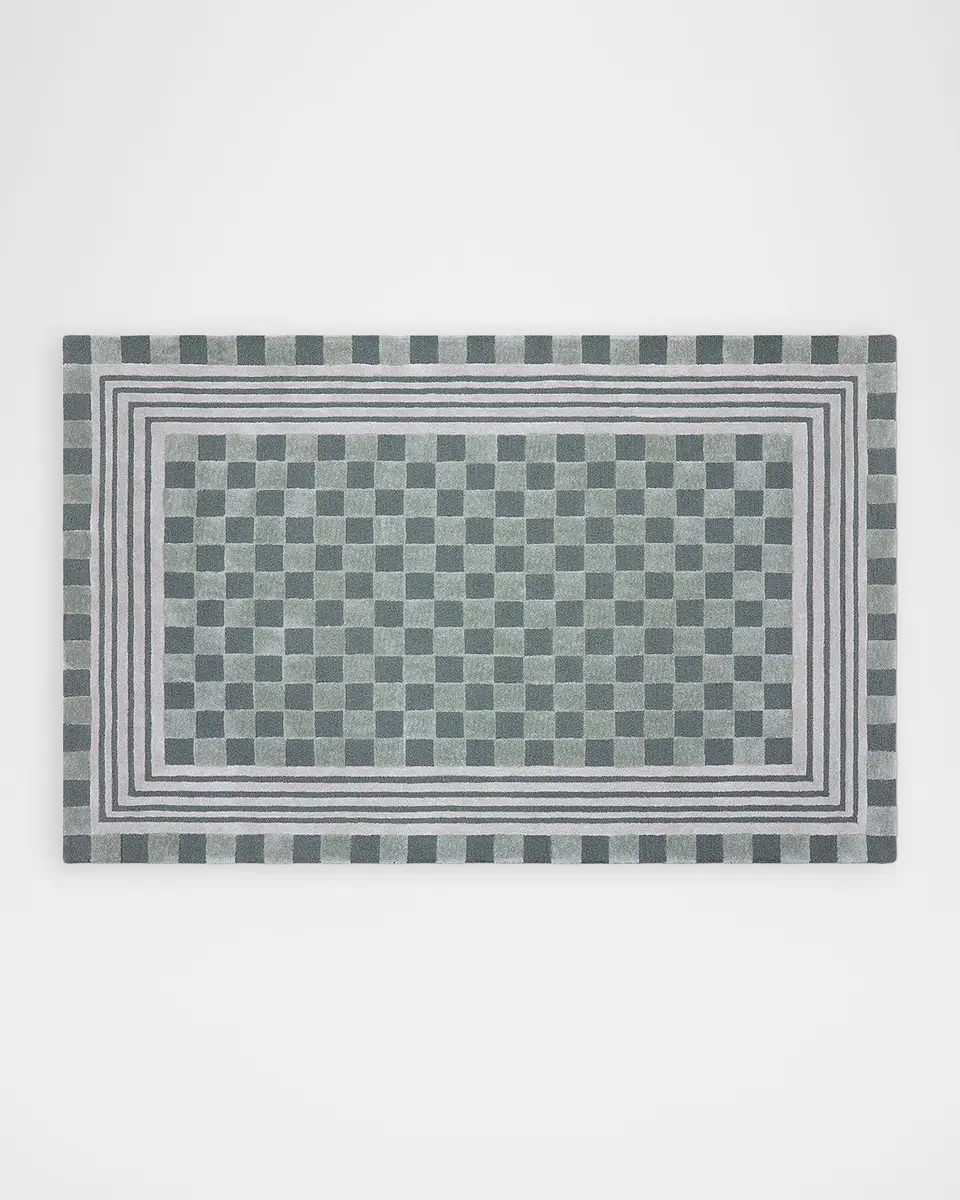 MacKenzie-Childs Sage Green Tonal Check Rug, 5 ' x 8 ' | Thumbnail 2