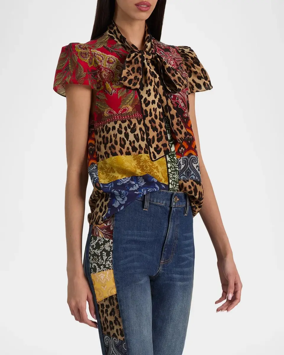 Alice + Olivia Jeannie Printed Silk Pussy-Bow Shirt | Thumbnail 7 Alice + Olivia Jeannie Printed Silk Pussy-Bow Shirt | Thumbnail 7