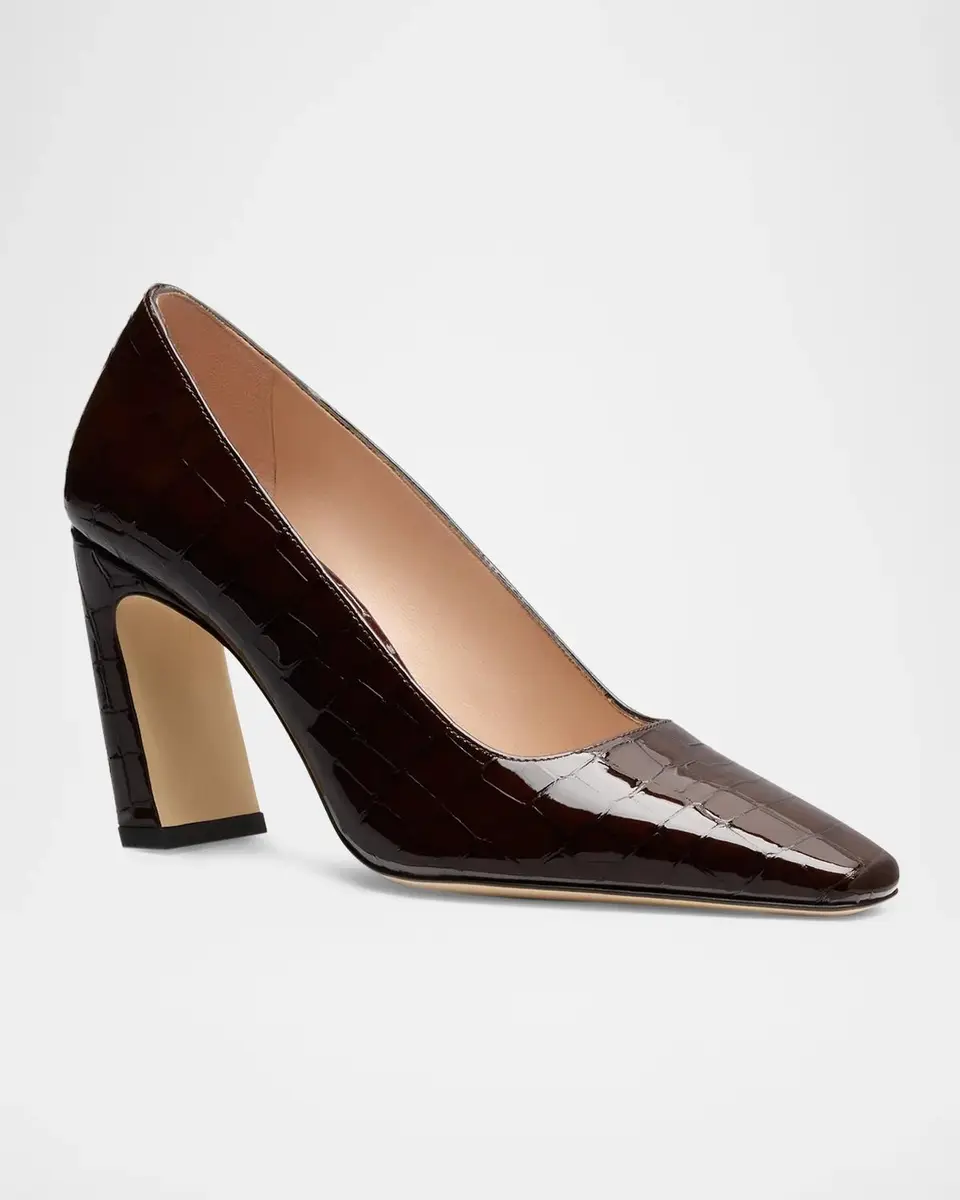Stuart Weitzman Stassi 85MM Croc-Embossed Patent Leather Pumps | Thumbnail 2 Stuart Weitzman Stassi 85MM Croc-Embossed Patent Leather Pumps | Thumbnail 2