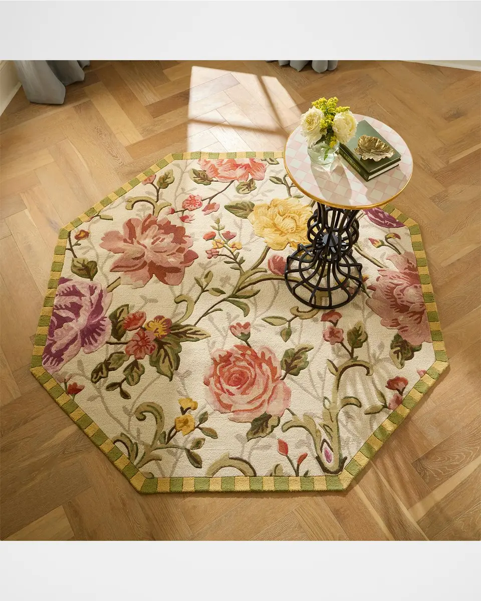MacKenzie-Childs Golden Peonies Rug, 6 ' Octagon | Thumbnail 3 MacKenzie-Childs Golden Peonies Rug, 6 ' Octagon | Thumbnail 3