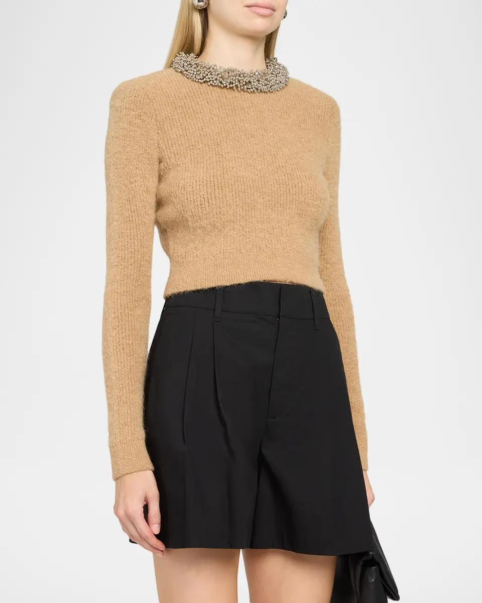 Self-Portrait Beaded Trim Cropped Knit Sweater | Thumbnail 4 Self-Portrait Beaded Trim Cropped Knit Sweater | Thumbnail 4