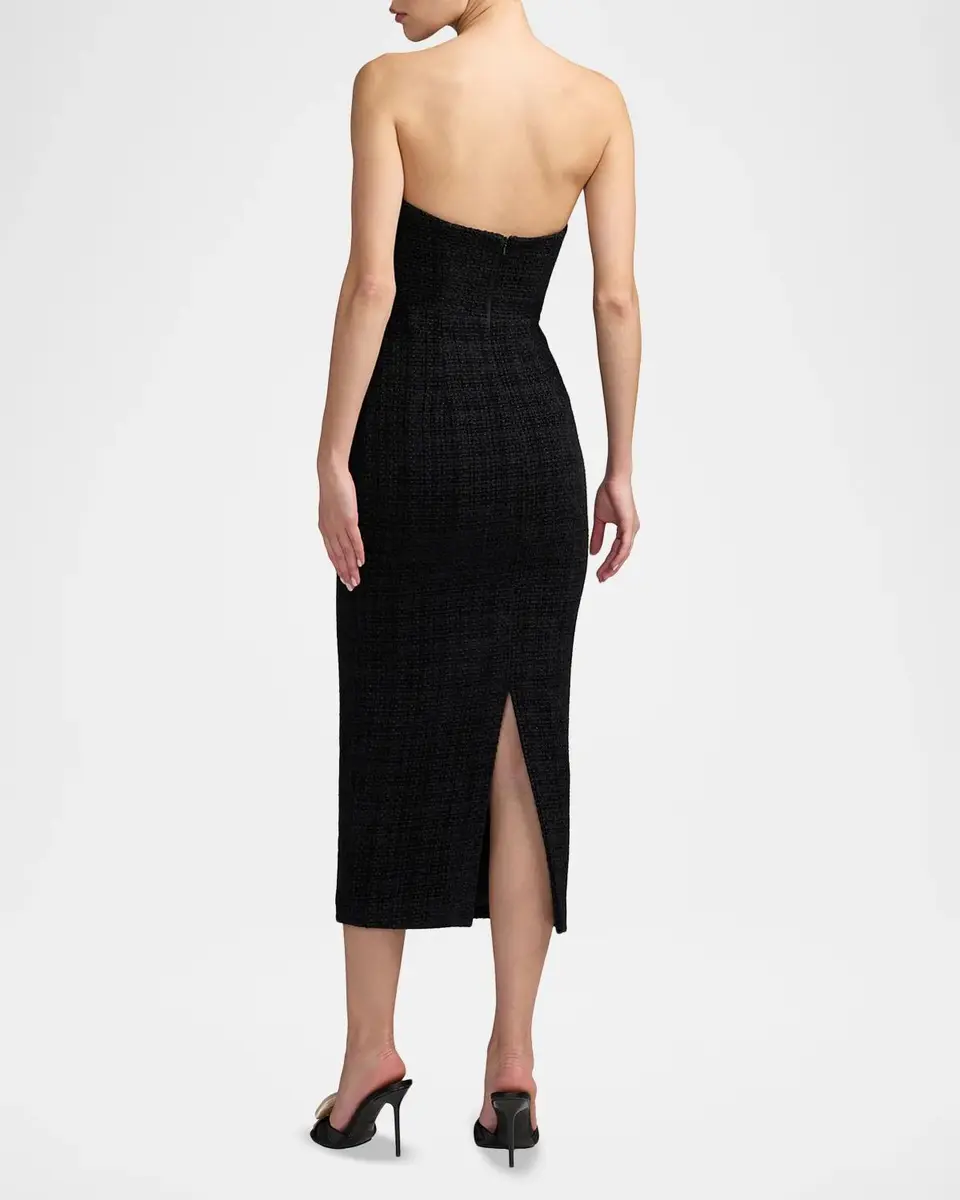 Mac Duggal Floral Appliqué Bouclé Strapless Midi Dress | Thumbnail 3 Mac Duggal Floral Appliqué Bouclé Strapless Midi Dress | Thumbnail 3