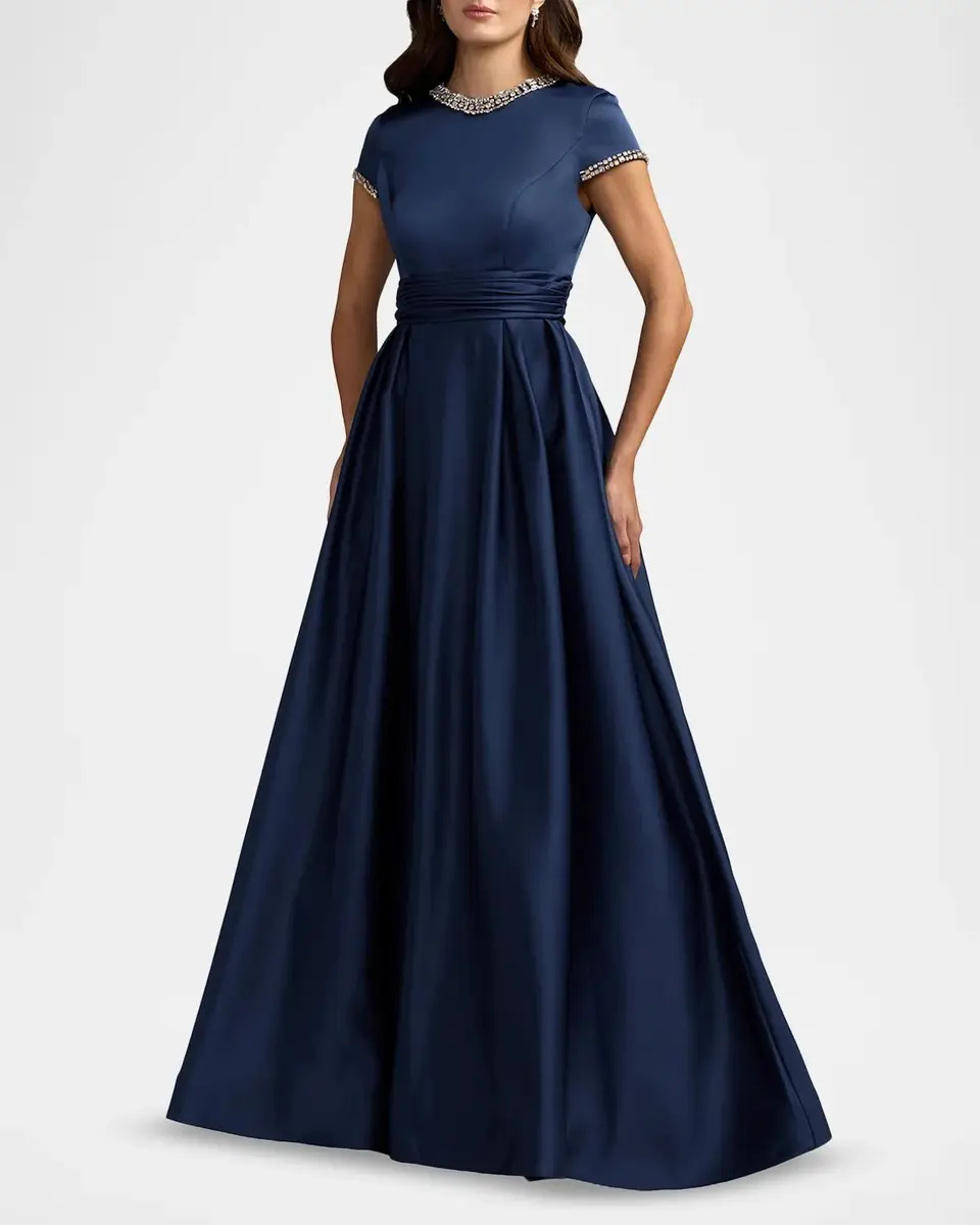 Mac Duggal Embellished Satin Cap-Sleeve Gown | Thumbnail 2 Mac Duggal Embellished Satin Cap-Sleeve Gown | Thumbnail 2