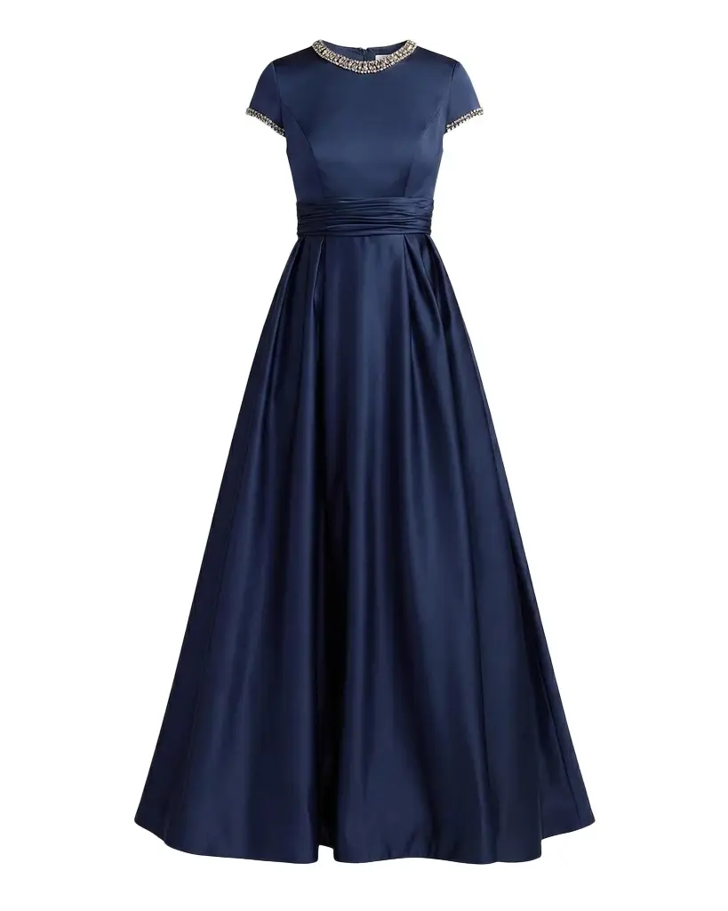 Mac Duggal Embellished Satin Cap-Sleeve Gown | Image 1 Mac Duggal Embellished Satin Cap-Sleeve Gown | Image 1