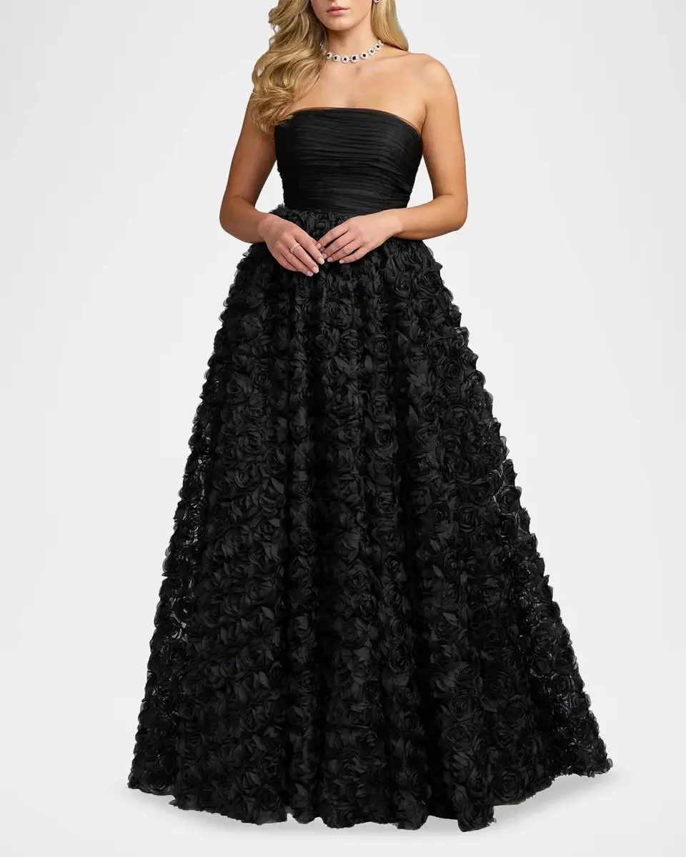 Mac Duggal Strapless Rosette Lace Ballgown | Thumbnail 2 Mac Duggal Strapless Rosette Lace Ballgown | Thumbnail 2